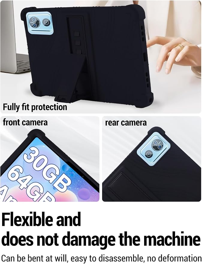 for DEERTiME E15 10 inch Android 15 Tablets Protective caseShockproof Lightweight Silicone Protective Cover with StandChild-Friendly ProtectionEasy to Clean DesignBlack