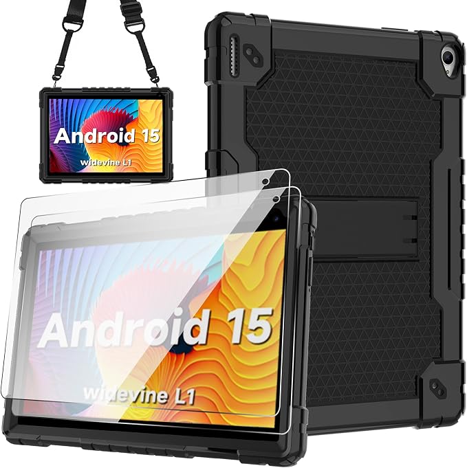 for YQSAVIOR Tab CP10 10.1 CaseHeavy Duty Shockproof with Shoulder Strap Kickstand Hybrid Kids Friendly Cover for Coopers Model CP10 10.1 inch Tablet (Black)