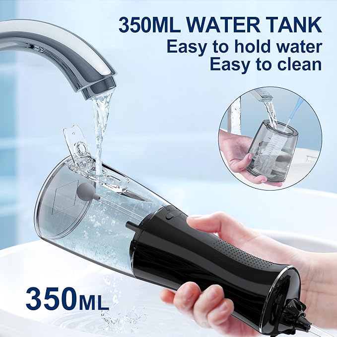 MOCEL Water Dental Flosser Oral Irrigator with 5 Modes, 350ml Cordless Water Teeth Cleaner Pick 6 Tips, IPX7 Waterproof Rechargeable Portable Powerful Battery for Travel & Home Braces & Bridges Care