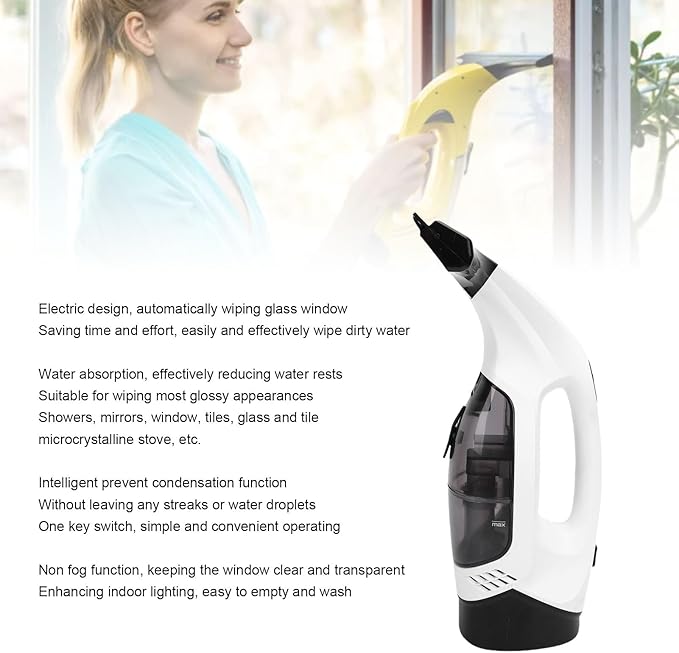 2200mAh Electric Window Cleaner Tool, Window Vacuum Squeegee Cordless, for Efficiently Spraying, Wiping and Vacuuming Windows, Mirrors, Shower Glass, Tiles (US Plug