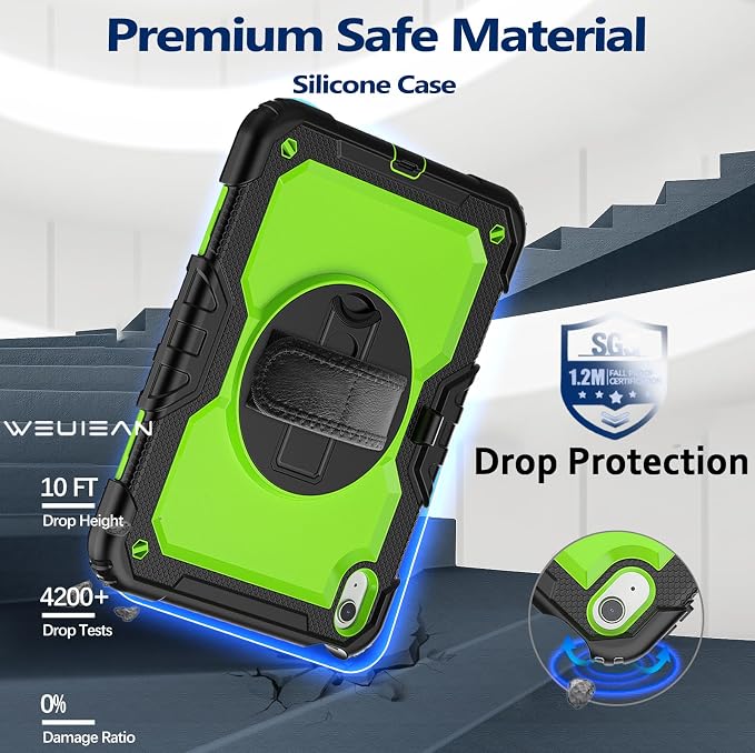 Weuiean Case for iPad A16 11th/10th Generation 11/10.9 Military-Grade Heavy-Duty Shockproof Cover with 360° Rotating Stand Built-in Pencil Holder &amp Adjustable Hand/Shoulder Strap - Black