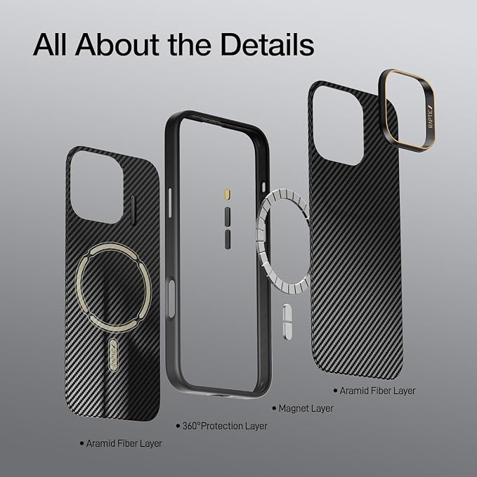 RAPTIC Aramid Fiber Case for iPhone 16 Pro Compatible with MagSafe Non-Slip &amp Slim 600D Aramid Fiber [Military Grade Drop Tested] Anti-Scratch Shockproof Protective Case 6.3 inch Black