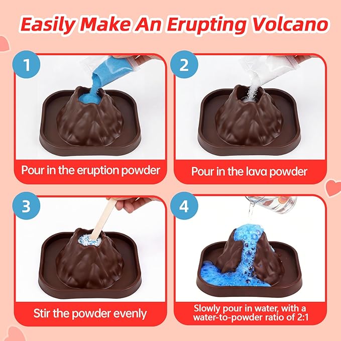 Valentines Day Gifts for Kids Classroom: 24 Pack Erupting Volcano Science Kit with Cards, 4 Lava Colors, STEM Educational Toys for Boys Girls Classroom Exchange Gifts Prizes School Party Favors