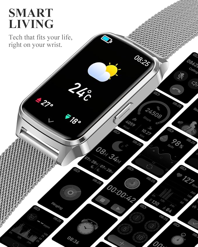 Fitness Tracker Watch for Women Men, Step Counter Compatible with iPhone Android, IP68 Waterproof Activity Tracker with Sleep Monitor, 110+ Sports Pedometer (Minimalist, Cold Steel Silver, 1.57)
