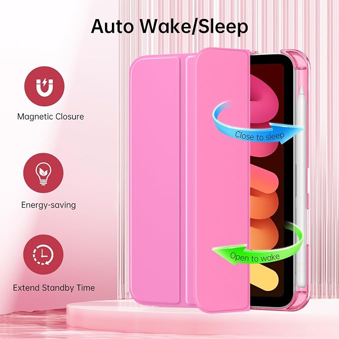 MoKo for iPad mini A17 Pro Case 8.3 Inch 2024 iPad mini 7th/6th Case 2021 | For iPad Mini Case with Pencil Holder Light Trifold Smart Protective Cover with Hard PC Translucent Back Shell Agave Gree