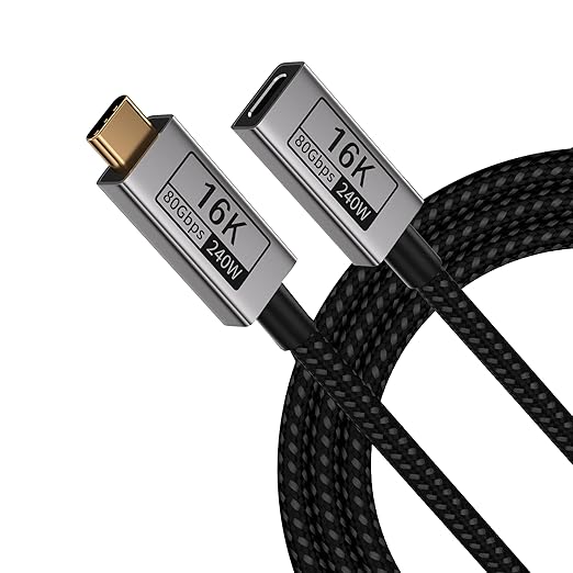 Long USB C Extension Cable 10FT Compatible with Thunderbolt 540Gbps Data &amp 240W Charging 8K@120Hz Video for Display Type C Male to Female Extender for Thunderbolt 4/3 /SSD/USB Hub/Dock