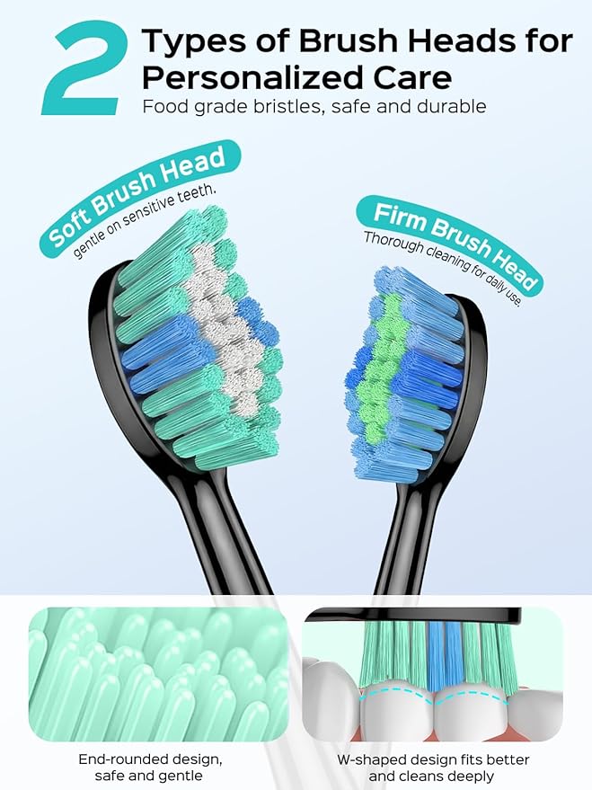 COSLUS Sonic Electric Toothbrush for Adults: 47000 VPM for Deep Cleaning & Whitening with Travel Case - 5 Modes for Sensitive Teeth & Braces, Wireless Charging, 6 Brush Heads, Black & Pink (2PCS)