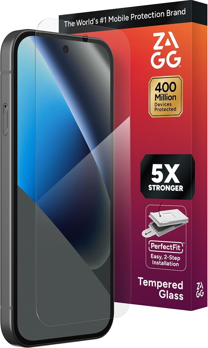 ZAGG Glass Elite Google Pixel 10a Screen Protector - 5x Stronger Aluminosilicate Protection Tempered Glass ClearPrint Technology Easy Install Case Friendly Sustainable Recycled Materials