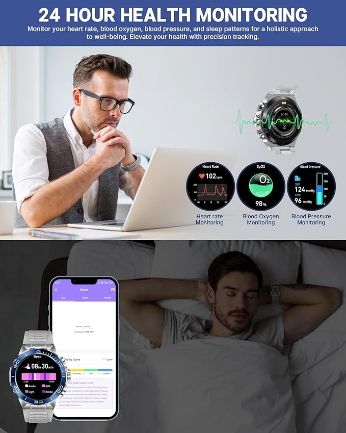 SOUYIE Smart Watch for Men,1.43''AMOLED Screen with 24 Hours Healthy Monitor, 100+ Sports Modes Fitness Tracker Watch, High-Capacity Battery Pedometer Calorie Smartwatch Compatible Android iOS