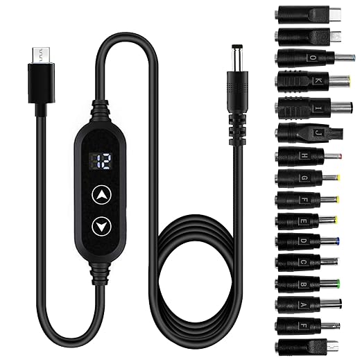 100W USB C to DC Charger Barrel PD Trigger Cable with 8 DC Conversion Heads and LED Display Screen DC 5V/9V/12V/15V/20V to DC Adapter Cable for Netbook Tablets Led Light Routers (3.9ft)