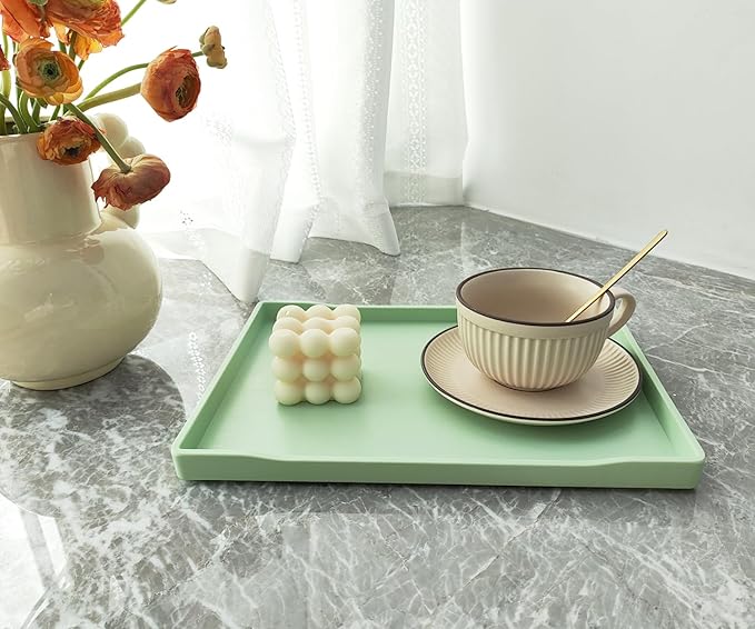 Green Serving Tray (11.8 x 8.7 inch) for Serving Accessory, Spa, Coffee, Drinks, Wine, Tea, Bar, Party, Seasoning, Perfume and Display Use.
