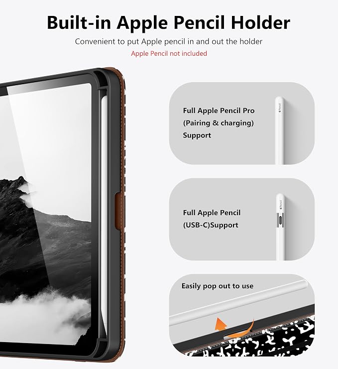 DTTO for iPad mini 7 A17 Pro 2024 aslo fit iPad mini 6 2021 Brown | 360 Degree Rotating Premium Faux Leather Folio Stand Cover with Pencil Holder Auto Sleep/Wake Multiple Angles Hand Strap