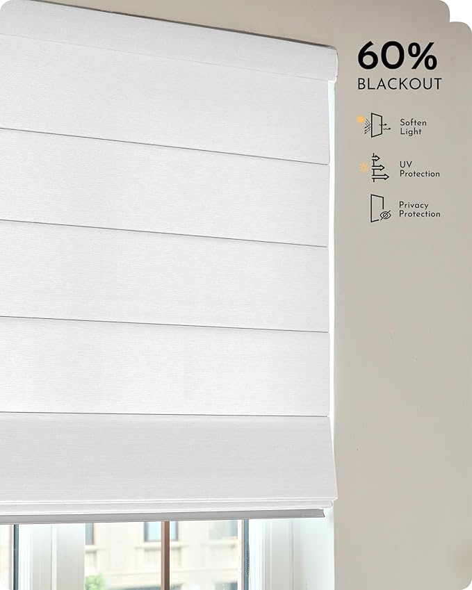 Graywind Smart Roman Shades Compatible with Alexa Google WiFi Hardwired Automatic Blind Remote Light Filtering Plain Fold Soft Roman Window Shades for Windows Doors, Custom Size (Matelasse White)