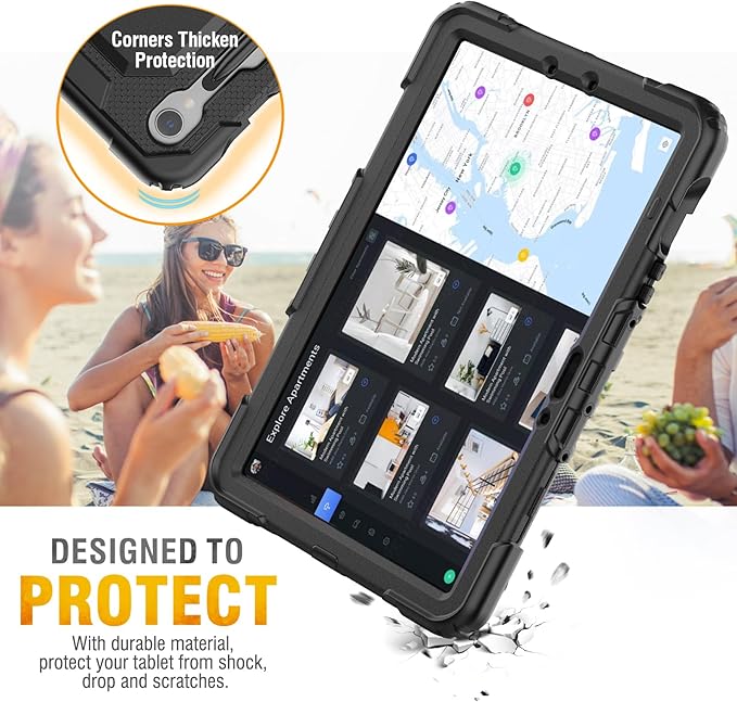 HXCASEAC Case for Galaxy Tab S10 FE / S9 FE 5G 10.9 inch, Shockproof Design with Screen Protector, 360° Hand Strap Stand, S Pen Holder, Heavy Duty Protective Samsung S9 FE / S10 FE Tablet Case, Black