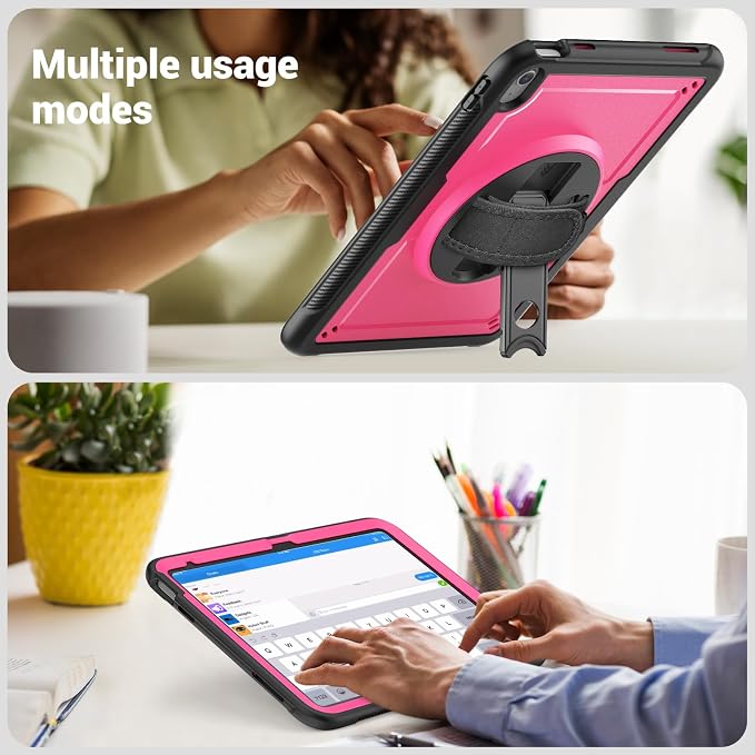 Case for iPad (A16) 11th Generation 11 inch 2025 Lightweight Rugged Dual-Material Design 360° Rotating Adjustable Leather Hand Strap Foldable Kickstand Durable with Full ProtectionBlue