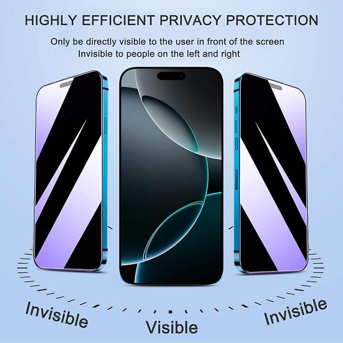 2 Pack Compatible with iPhone Privacy Screen Protector Anti-Spy Anti-Blue Light Eye Protection Tempered Glass Film Scratch Resistant Full Coverage Case Friendly (for iPhone 16 Pro Max)