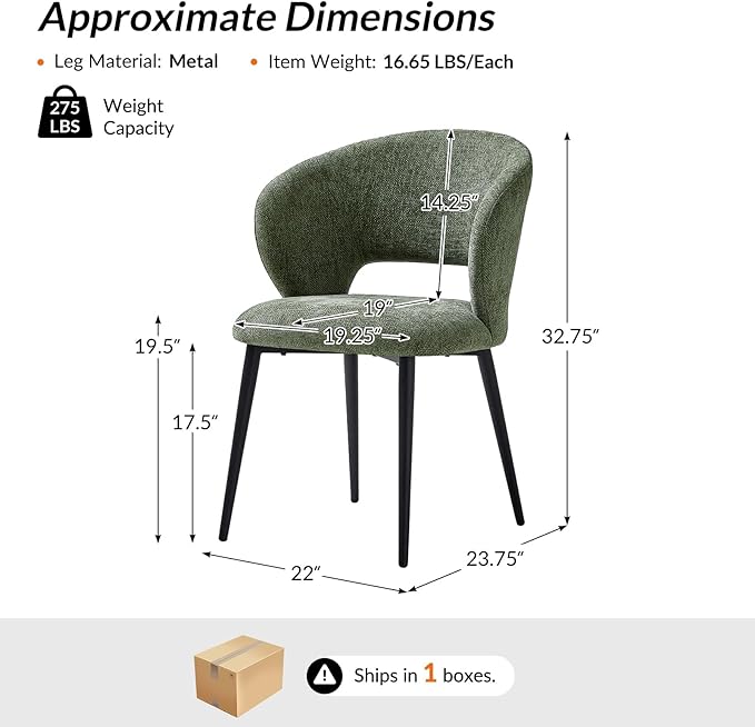 Contemporary Dining Chairs with Armrests – Ergonomic Soft-Padded Seat, Curved Backrest, Matte Black Metal Legs, Comfortable Kitchen & Dining Room Chairs, Set of 2