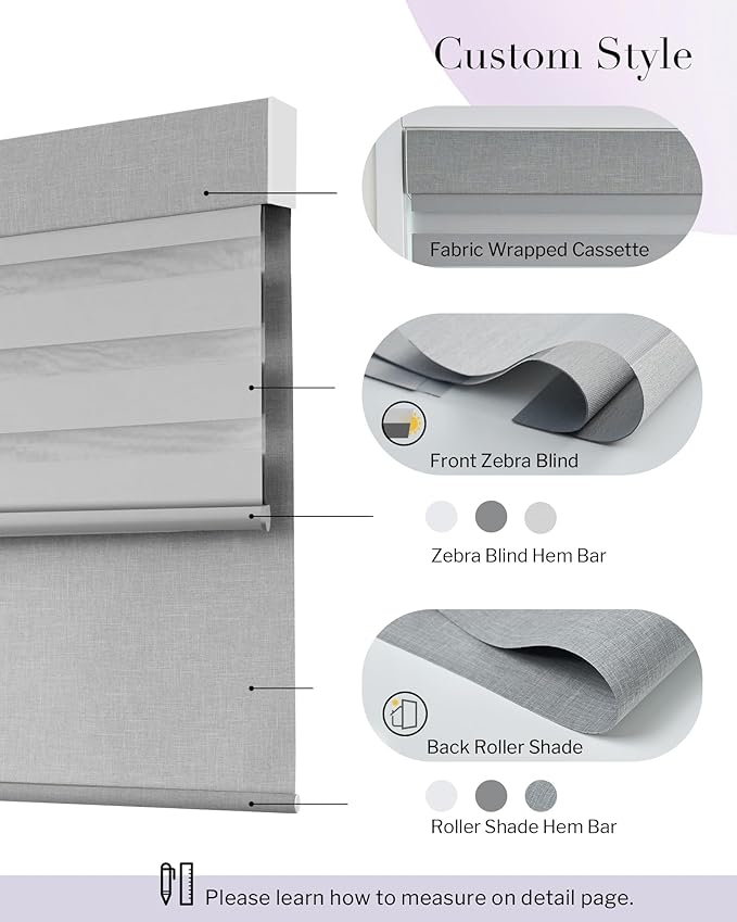Graywind Smart Dual Shades Compatible with Alexa Google Homepod Motorized Double Zebra Blinds Matter Solar Powered, Custom Size (Light Grey)