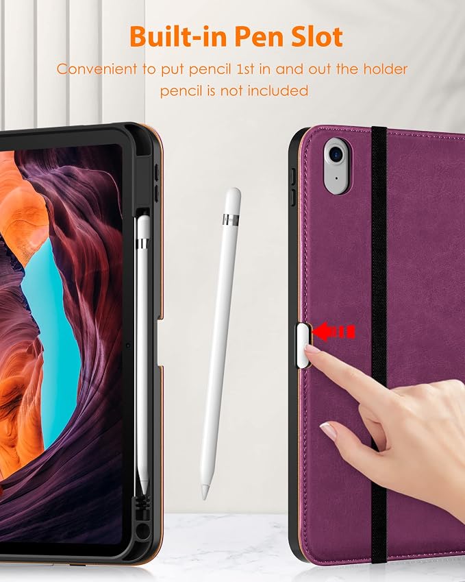 DTTO for iPad (A16) 11th Generation 11-inch &amp 10th Gen Case Brown | Premium Leather Business Cover with Pencil Holder Hand Strap &amp Pocket Corner Protection Auto Sleep/Wake for Work &amp