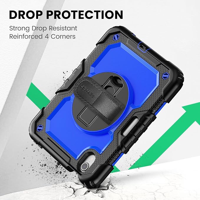 SEYMAC for iPad 9th/8th/7th Generation Case 10.2 2021-2019 Full-Body Shockproof Protective Case with Screen Protector Rotating Stand/Handle/Shoulder Strap for iPad 10.2 Blue/Black