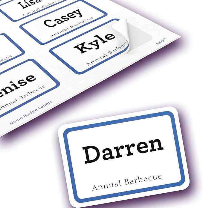 Avery Flexible Printable Name Tags, 2-1/3" x 3-3/8", White with Blue Border, 400 Removable Name Badges (05895)
