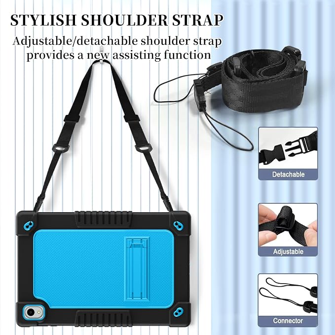 for Onn. 12.1 Tablet Pro 2024 Model Tablet Case with 2 Pcs Screen ProtectorHeavy Duty Shockproof Stand Shoulder Strap Case for Walmart Onn 12.1 2024 Model:100146663 (Black/Blue)