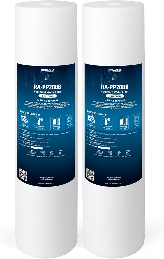 Ronaqua 20" x 4.5" Big Sediment Replacement Water Filter Cartridge, 1 Micron