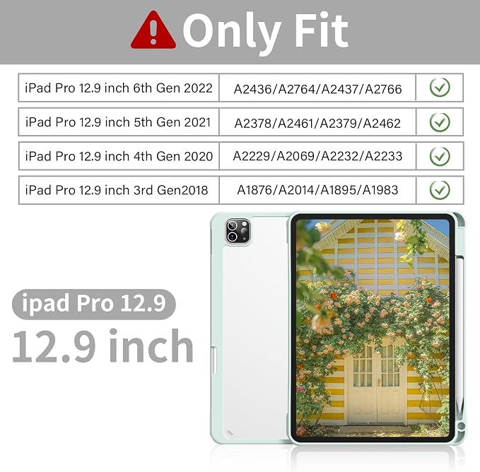 Clear Case for iPad Pro 12.9 inch 6th/5th/4th/3rd Gen 2022/2021/2020/2018 with Pencil Holder Lightweight Shockproof Trifold Stand Transparent Acrylic Back Cover Auto Wake/Sleep Black