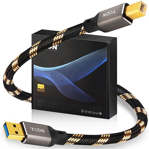 TODN Audiophile USB A to USB B Cable OCC Silver Plated USB Audio Cable HiFi 3.0 USB A to B Cable for DAC Sound Card Digital Piano Mixer Amplifier &amp Printer (9.8FT/3M)
