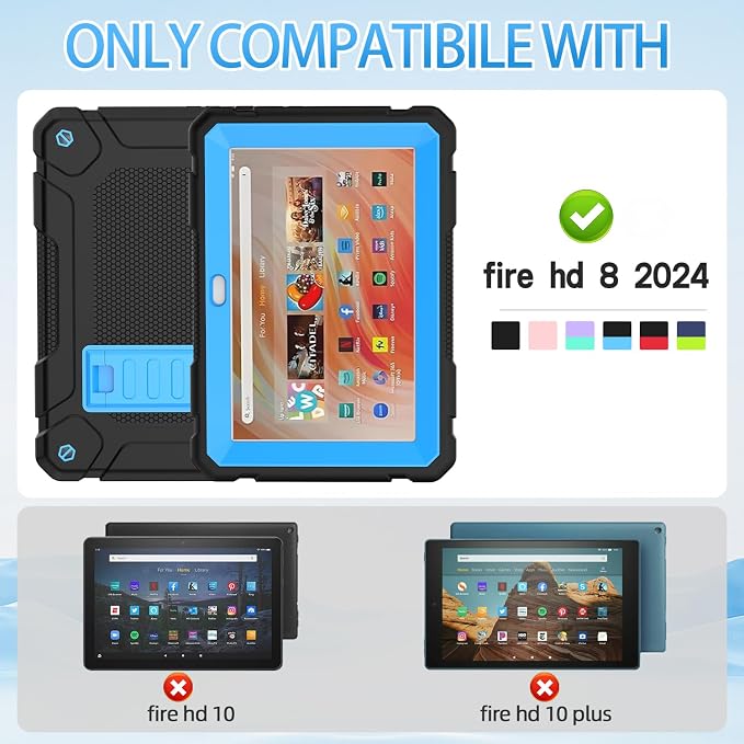 MENZO All-New Case for 8 Tablet Slim Shockproof Rugged High Impact Protective Case with Kickstand Black