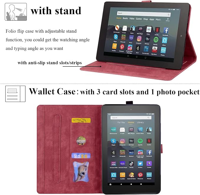 Kindle Fire HD 8 Tablet Case (8th/7th/6th Generation)Smart Stand Synthetic Leather Cover with Auto Wake/Sleep [Card &amp Pencil Holder] for 8 Amazon Fire HD 8 (2018/2017/2016) Blue Sea Beach
