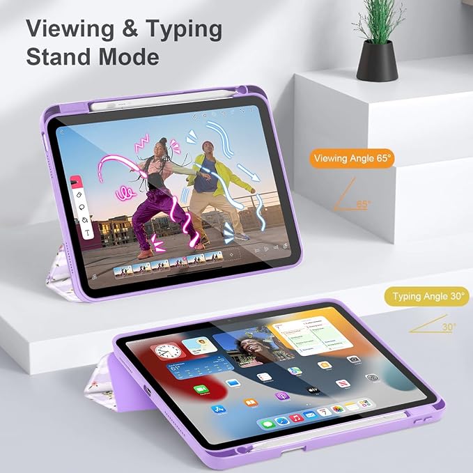Mektron Case for 2026 iPad Air 11 inch M4 8th (M3 2025 7th /M2 2024 6th) Compatible with iPad Air 10.9 (2022 5th Gen /2020 4th Gen) Shockproof Clear Shell Blue Bows &amp Flowers