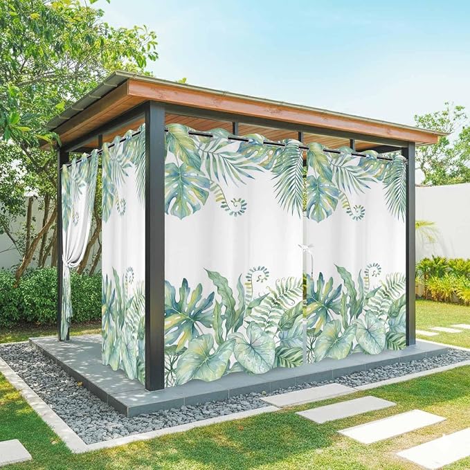 Leaves Outdoor Curtains for Patio Green Leaf Tropical Plants Farmhouse Pastoral