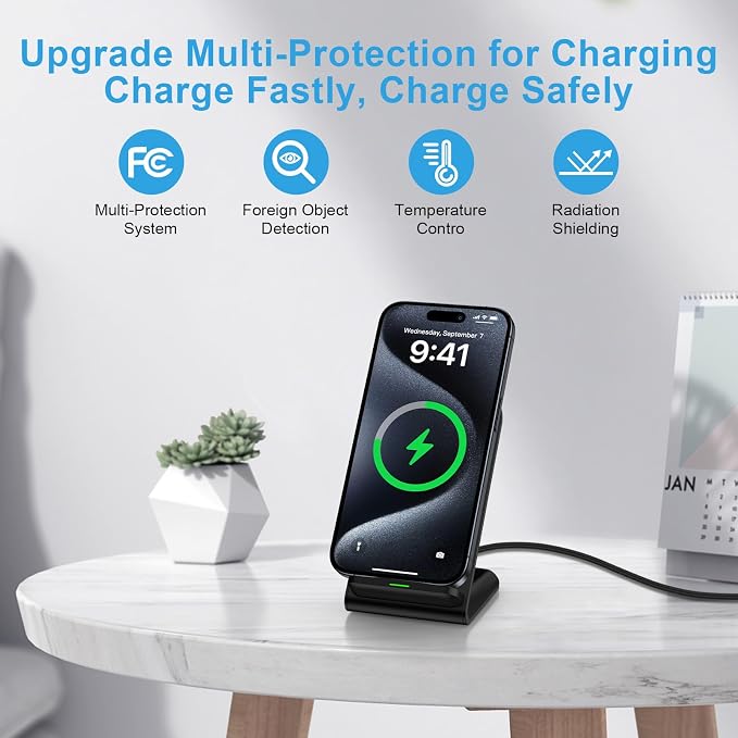Wireless Charger for Samsung Galaxy S26 Ultra15W Fast Wireless Charging Station Android Phone Charger Stand for Samsung Galaxy S26 Ultra S26 Plus S26 S25 S24 S23 S22 S21 S20 S10iPhoneGoogle