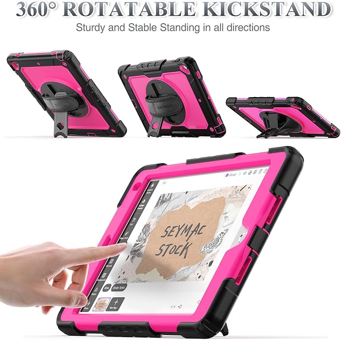 SEYMAC stock Case for iPad 6th / 5th Generation Case/Air 2 / Pro 9.7 inch Heavy Duty Protective with Screen Protector with Pencil Holder Hand Strap Shoulder Strap 360 Rotate Stand Black