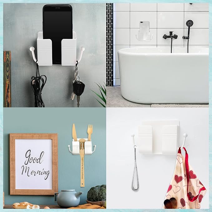 Jetec 6 Pcs Wall Mount Phone Holder Self-Adhesive Wall Beside Organizer Storage Box Plastic Charging Phone Stand Remote Brackets Holder for Bedroom (Black)