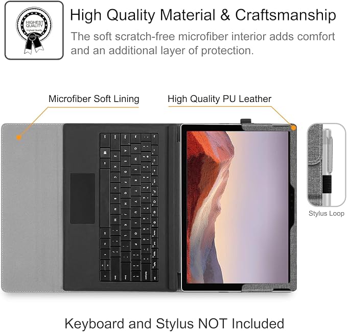 Fintie Case for 12.3 Inch Microsoft Surface Pro 7 Plus Surface Pro 7/6/5/4/3 - Portfolio Business Cover with Pocket Compatible with Type Cover Keyboard Black