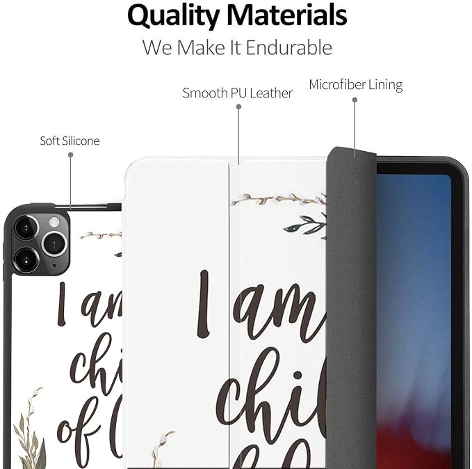 for iPad Pro 12.9 Case 4th Generation 2020 &amp 2018Pencil Holder Auto Sleep/Wake Back Smart Soft TPU Case Cover for iPad Pro 12.9 4th GenPink Bible Verse Psalm 46:10