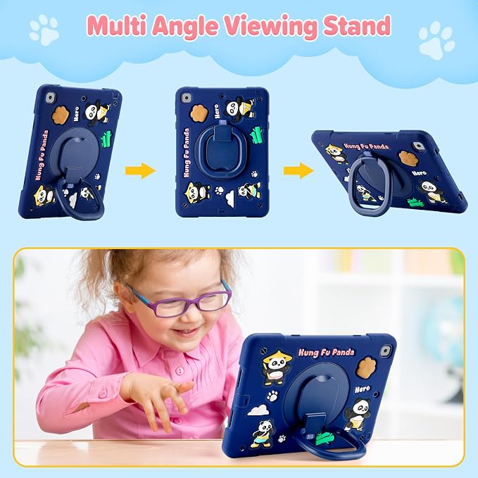 Case for iPad A16 11th Generation 11 Inch 2025 iPad 10th Generation 10.9 Inch 2022 Silicone 3D Panda Design Kids Case Heavy Duty Protection with Kickstand/Pencil Holder/Strap
