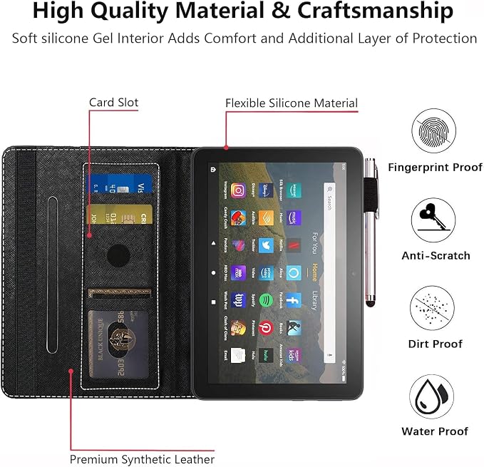 Case for Amazon Fire HD 8/Fire HD 8 Plus Tablet (12th/10th Generation 2024/2022/2020 Release) Premium PU Leather Cover with Auto Sleep Wake African Women
