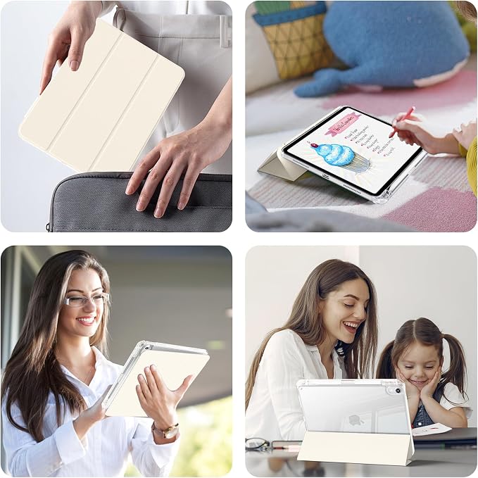 Case for iPad Air 11 Inch M4/M3/M2 Air 5th/4th Gen 10.9 Black | Pencil Holder Slim Trifold Stand Cover Clear Hard Back Shell Auto Sleep/Wake
