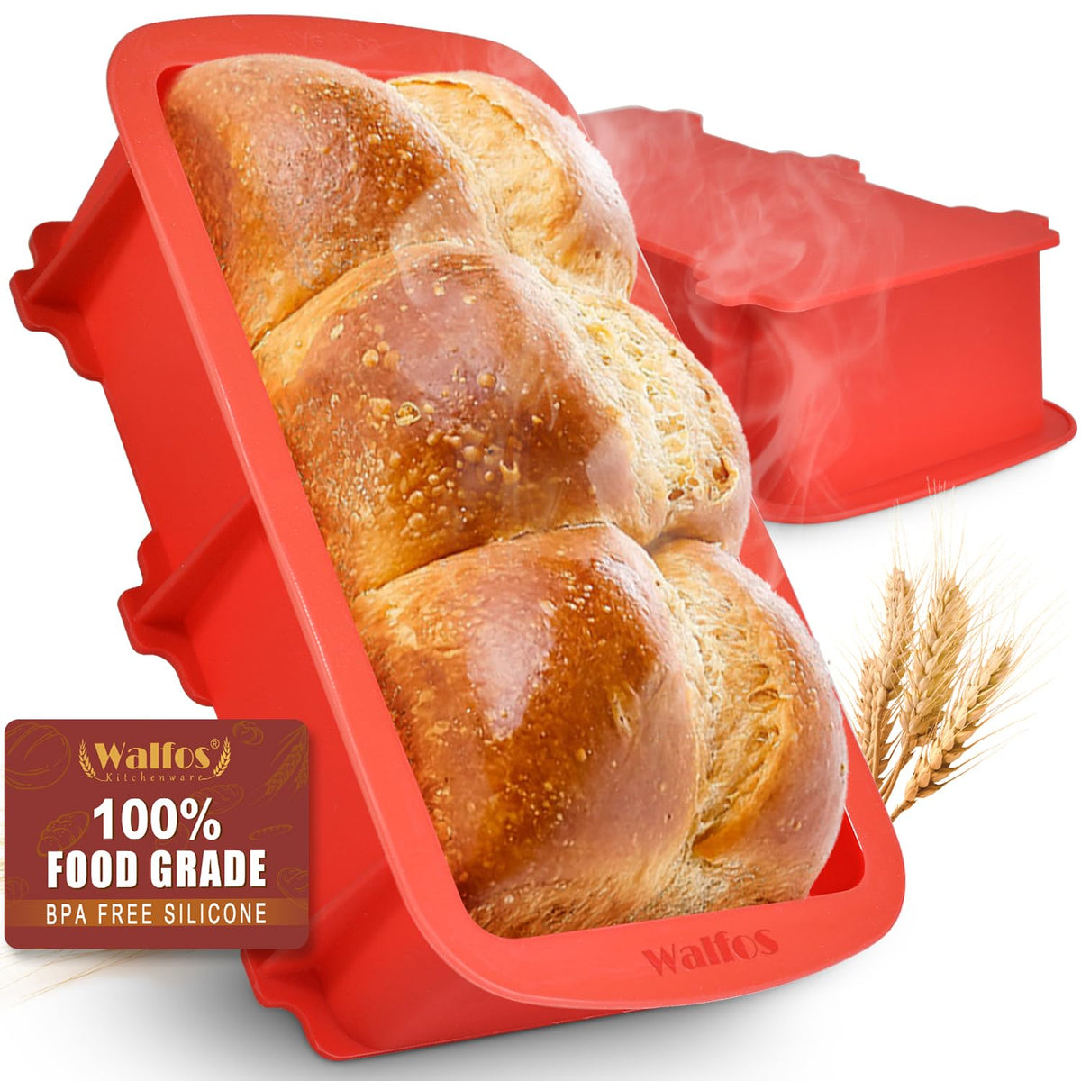 Walfos Silicone Mini Bread Baking Pan 6 Cavities Non-Stick Silicone Mini Loaf Pans 3 pcaks Food Grade Baking Mold For Bread, Cakes, Muffin, Dough, Release Easily and Dishwasher Safe