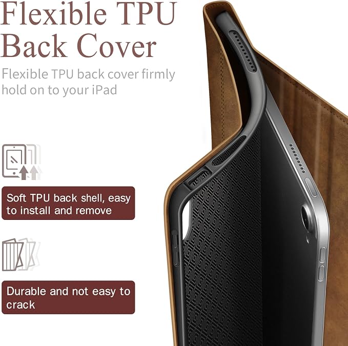 Antbox Case for iPad (A16) 11th (11'')/ 10th Generation (10.9'') Black | High Grade Skin-Touch Vegan Leather Built-in Pencil Holder Auto Sleep/Wake Function