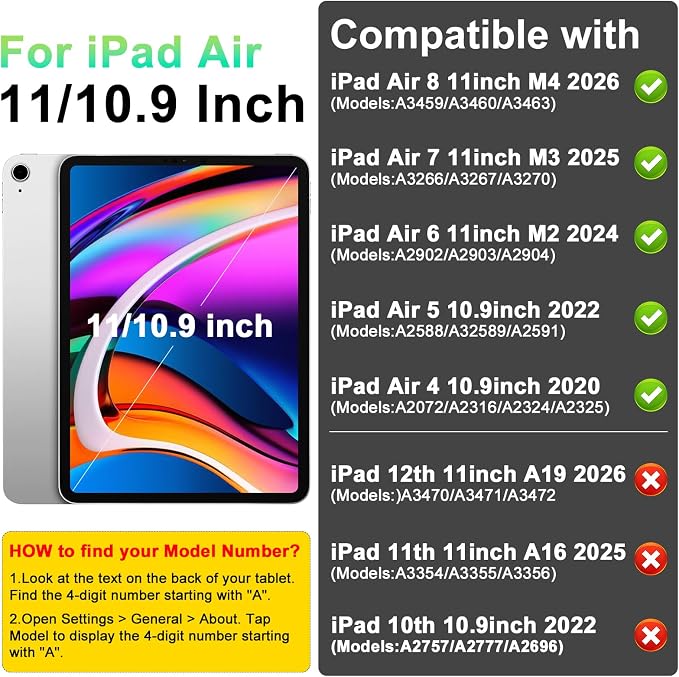 Gaming Case for iPad Air 11-inch M4/ M3/ M2 (2026/2025/2024) iPad Air 5th/ 4th Gen (2022/2020) 10.9 Inch Detachable Panel &amp Grip Auto Sleep/Wake Hollowed-Out Design (Black)