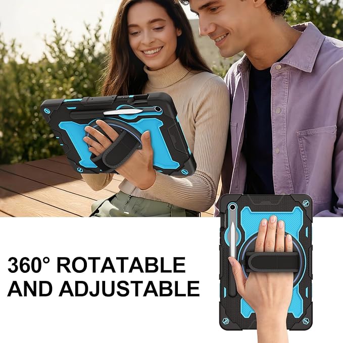 Galaxy Tab S10 Lite/S10 FE/S9 FE 5G/S9 Case 10.9/11 inch | with Screen Protector 360° Rotating Kickstand Hand/Shoulder Strap Heavy Duty Shockproof Cover S Pen Holder Kids Friendly