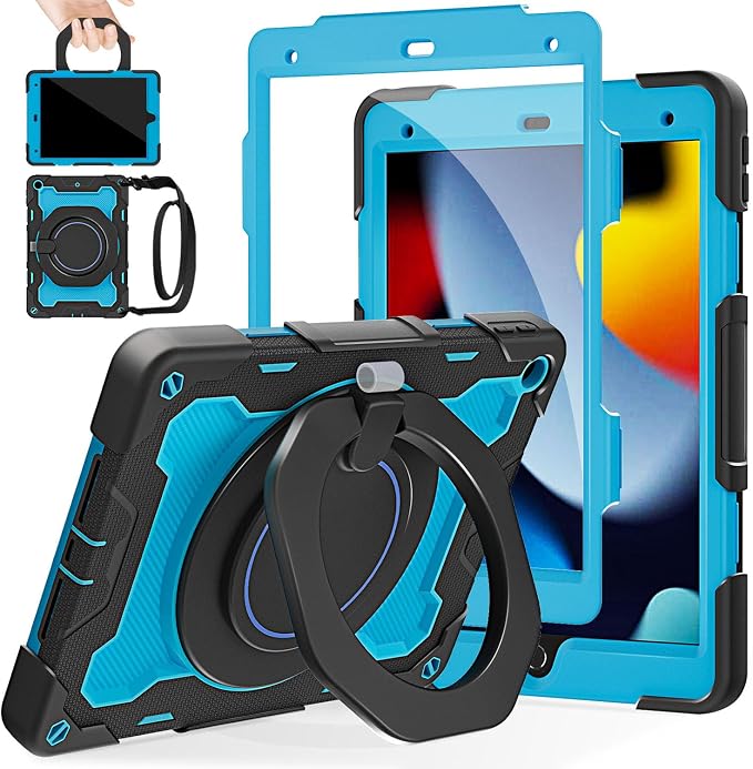 for iPad 9th 8th 7th Generation Case(iPad 10.2 inch) for Kids | 15ft Drop Protection Rugged with 360 Kickstand Handle Shoulder Strap，HD Screen Protector，Shockproof (2021/2020/2019 Release)