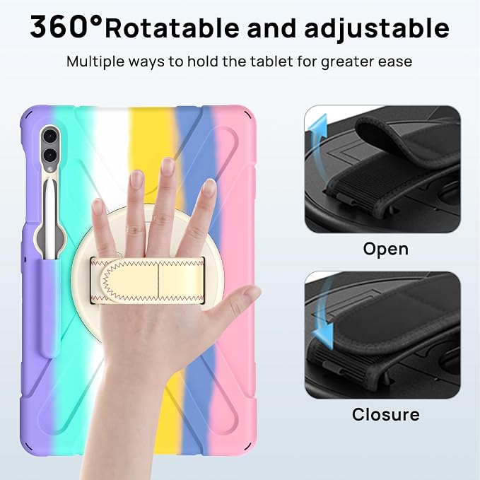 Gerutek Case for Samsung Galaxy Tab S10 FE+/ S10 FE Plus 2025 13.1 Inch Full-Body Drop Protective Case with Screen Protector Pen Holder 360° Rotate Hand Strap &amp StandShoulder Strap Black