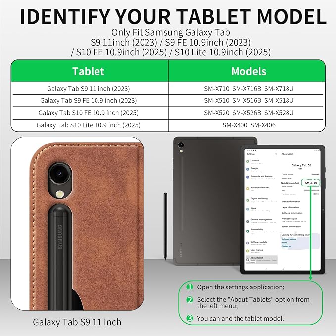 Case for Samsung Galaxy Tab S10 Lite/S10 FE/S9 FE/S9 10.9/11 | Microfiber Leather Protective Cover with S Pen HolderSmart Folio Auto Sleep/WakeAdjustable StandShockproofSlimBlack