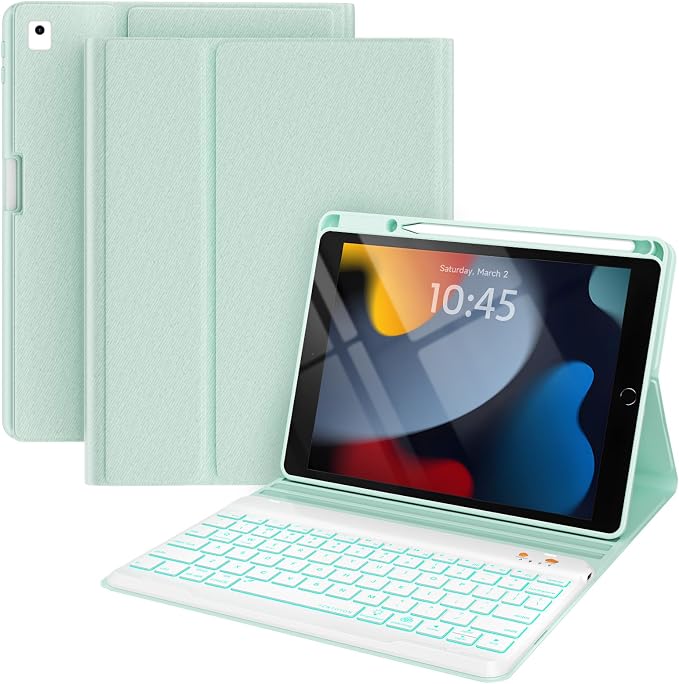 BLUTLOTUS Keyboard case for iPad 9th/8th/7th Generation 10.2 Inch - Backlit Wireless Detachable Folio Keyboard Cover with Pencil Holder for iPad 9th/8th/7th Gen Air 3rd Generation 10.5 Inch