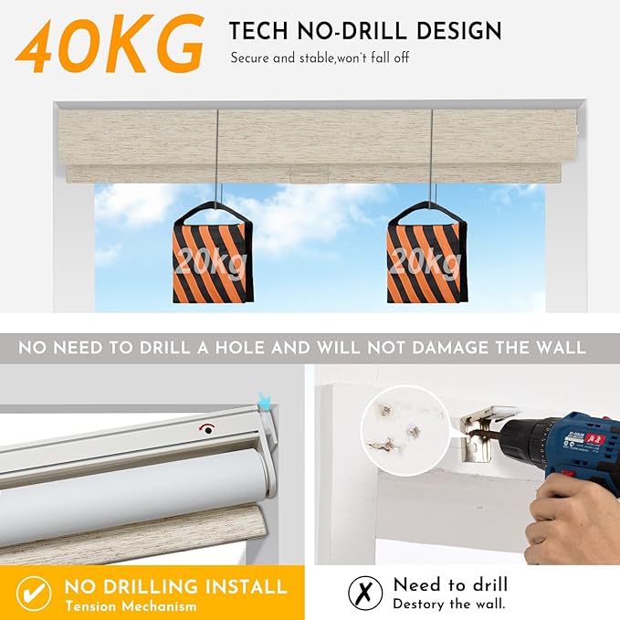 Persilux Smart Motorized Blinds with Remote, No Drill Automatic Roller Shades for Indoor Windows, Blackout Linen Fabric, Electric Blinds for Windows, Nature Cream C153BO-2, Custom Size